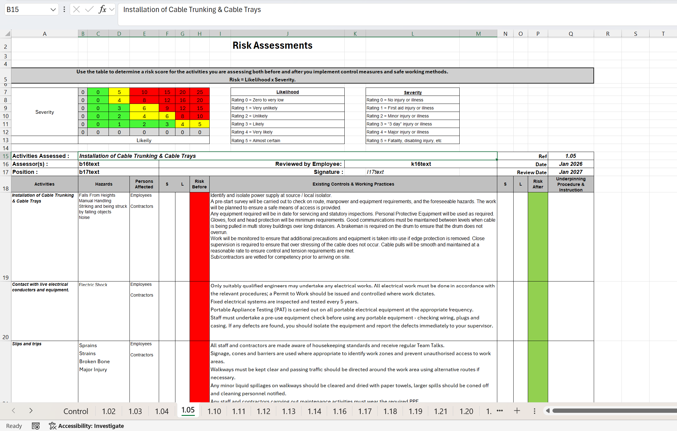 Excel sheet layout