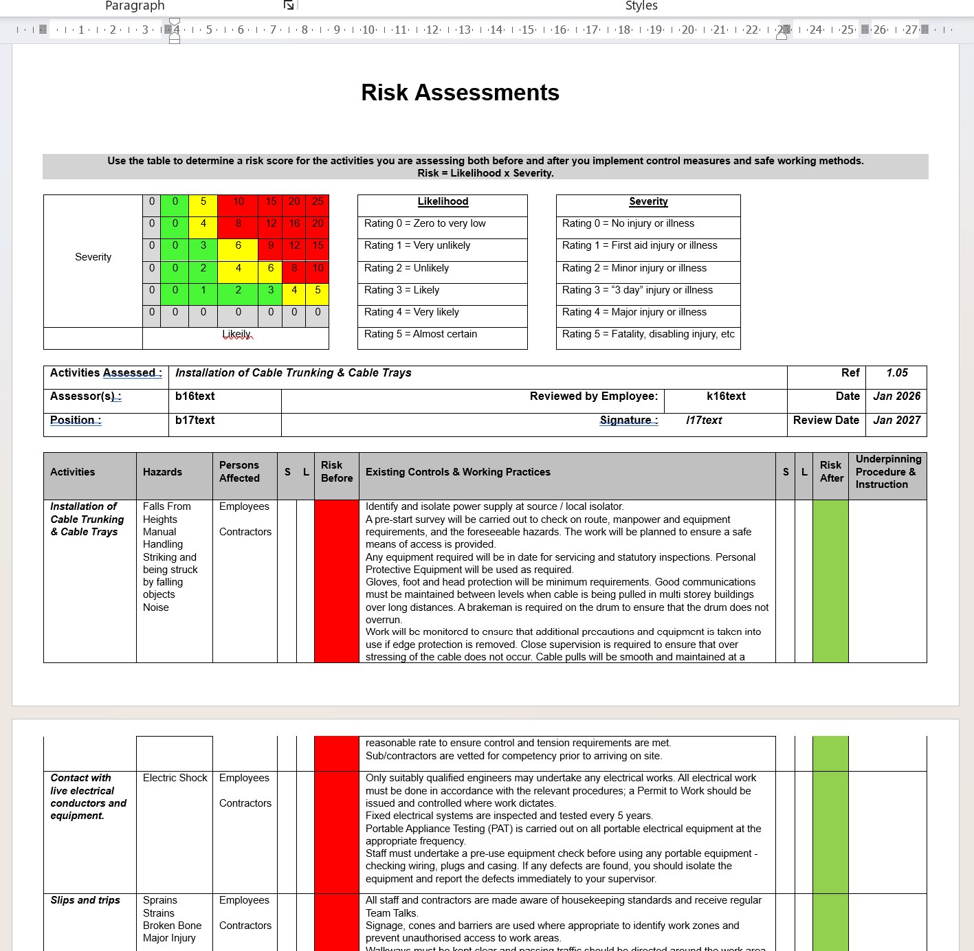 Exported Word doc layout