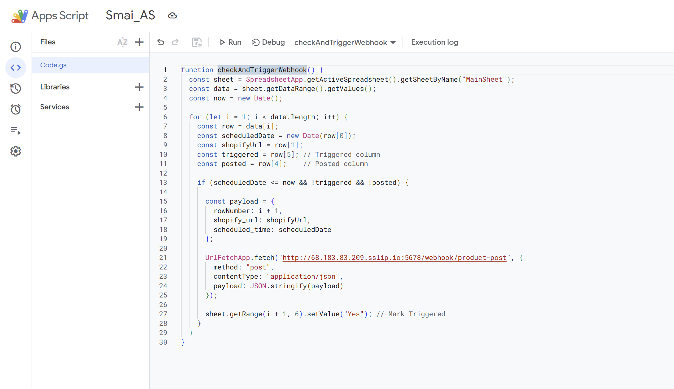 Apps Script which automatically triggers the workflow